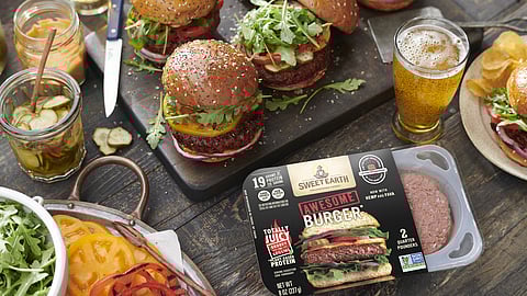 Sweet Earth Awesome Burger 2.0 will be the first plant-based burger on the market, using a mix of hemp and protein from fava beans in addition to pea protein as its base. 