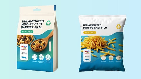 On the left, mock-up of a barrier stand-up pouch for the first film.