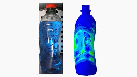 Comparison of simulated and physical testing results used to validate BMT's methodology for predicting altitude-induced PET bottle panelling