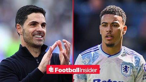 Mikel Arteta on left Morgan Rogers on right