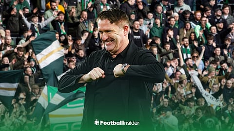 Robbie Keane celebrating at Celtic Park