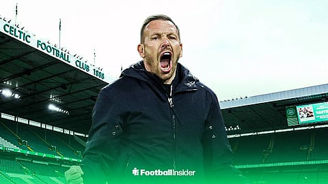Craig Bellamy celebrating in front of Celtic Park 