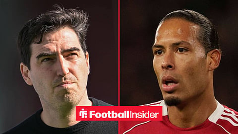 Andoni Iraola on the sidelines, with Virgil van Dijk in action for Liverpool
