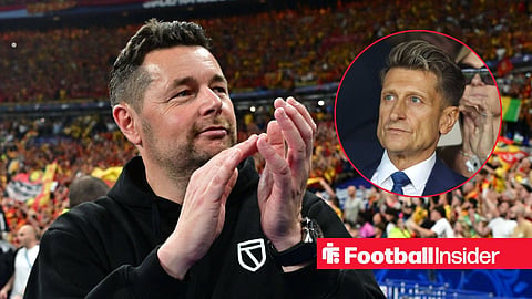 Pierre Sage applauding on the sidelines, with Steve Parish in a circular inset
