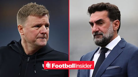 Eddie Howe on the sidelines with Yasir Al Rumayyan in the stands