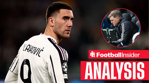 Dusan Vlahovic of Juventus Fc looks on during the UEFA Champions League Phase MD4 match between Juventus Fc and Sporting CP at Allianz Stadium on November 4, 2025 / 