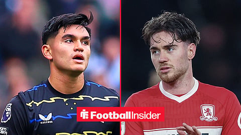 Split image of Everton midfielder Charly Alcaraz and Middlesbrough star Hayden Hackney