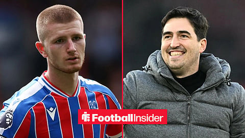 Adam Wharton in action for Crystal Palace, with Andoni Iraola on the sidelines