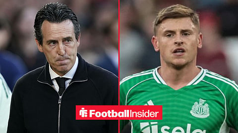 Unai Emery on the sidelines at Aston Villa, with Harvey Barnes in action for Newcastle United