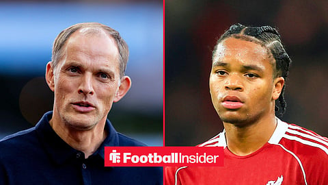 Split image of England mager Thomas Tuchel and Liverpool winger Rio Ngumoha