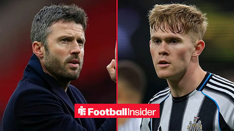 Michael Carrick on the sidelines at Man United, with Lewis Hall in action for Newcastle