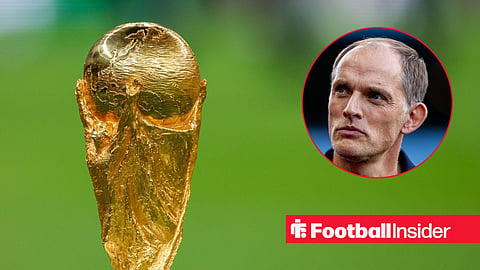 World Cup trophy with England manager Thomas Tuchel inset