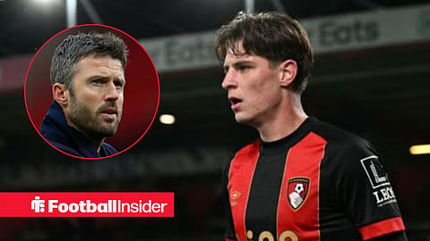 Alex Scott in action for Bournemouth, with Michael Carrick in a circular inset