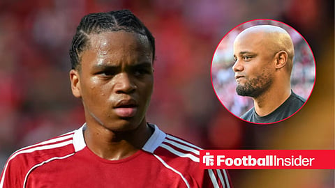 Rio Ngumoha in action for Liverpool, with Vincent Kompany in a circular inset