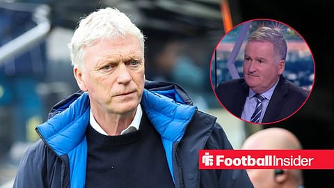 David Moyes on the sidelines in a coat with broadcaster Richard Keys in a studio