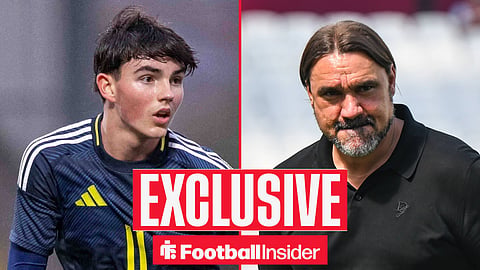 Cai McGunnigle playing for Scotland's youth team on left and Daniel Farke on the right