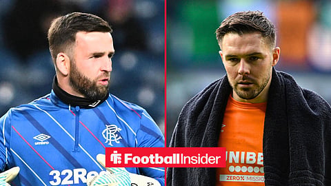 Split image of Rangers goalkeepers Liam Kelly and Jack Butland
