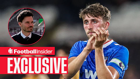 Football Insider exclusive as Dan Neil applauds after a game, while Rangers manager Danny Rohl watches from a circular inset.
