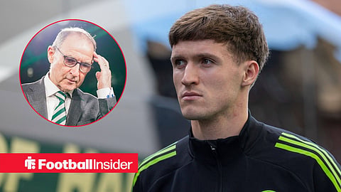 Johnny Kenny walking into a stadium before a game with Martin O'Neill looking down inset left