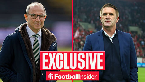 Football Insider exclusive as Celtic manager Martin O'Neill and Robbie Keane feature on either side of a split image.