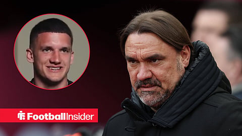 Leeds manager Daniel Farke and Club Brugge winger Christos Tzolis