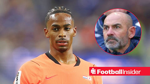 Main image of West Ham United forward Crysencio Summerville playing for the Netherlands against Japan in the World Cup and image of Paco Jemez sitting on West Ham bench in circular inset on the right