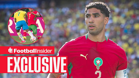 PSG's Achraf Hakimi stars for Morocco against Brazil at the New York New Jersey Stadium / Achraf Hakimi catches Vinicius Junior on the ankle, but doesn't receive a caution from referee Slavko Vincic
