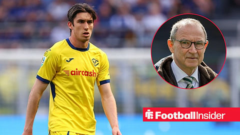 Kieron Bowie in action for Hellas Verona alongside a circular inset of Celtic manager Martin O'Neill looking neutral.