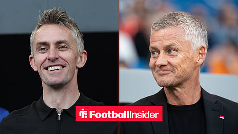Former Ipswich Town manager Kieran McKenna smiles with former Manchester United manager Ole Gunnar Solskjaer inset smiling