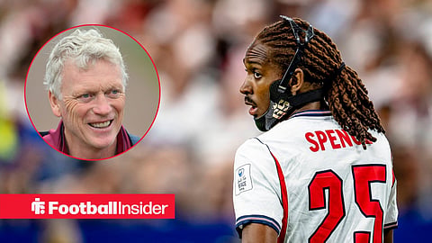 Tottenham full-back Djed Spence features at the World Cup for England with Everton manager David Moyes smiling inset