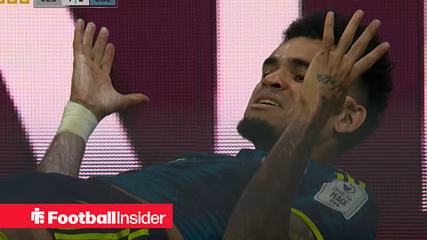 Former Liverpool winger Luis Diaz celebrating his goal in Uzbekistan vs Colombia at the 2026 World Cup.
