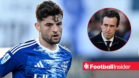 Martin Baturina in action for Como with mouth open and Unai Emery right inset looking concerned at him