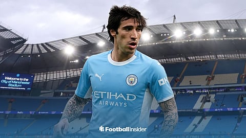 Newcastle United star Sandro Tonali in a Manchester City kit at the Etihad Stadium