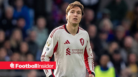 Federico Chiesa in a long sleeved Liverpool away shirt looking unhappy during a Premier League game