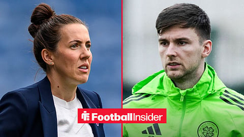 Rangers manager Leanne Crichton with Celtic defender Kieran Tierney inset