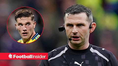 Referee Michael Oliver with Viktor Gyokeres inset