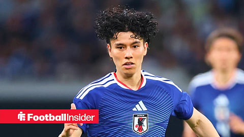Leeds United midfielder Ao Tanaka in action for Japan in Tokyo