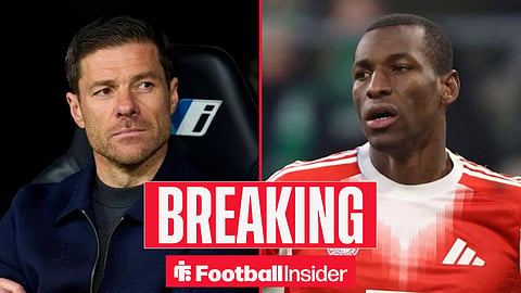 Xabi Alonso looking focused in the dugout, with Nicolas Jackson in action for Bayern Munich