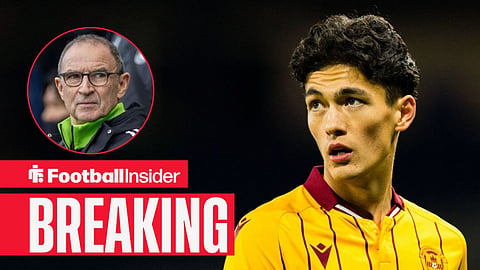 Elijah Just looking focused in action for Motherwell, with Martin O'Neill in a circular inset
