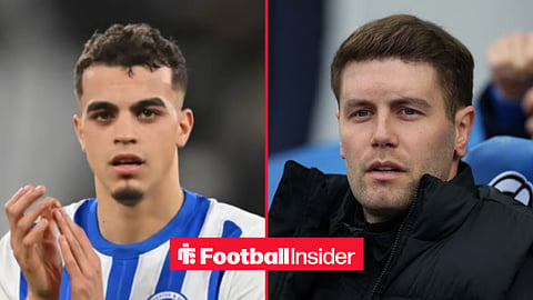 Yasin Ayari in action for Brighton, with Fabian Hurzeler in the dugout