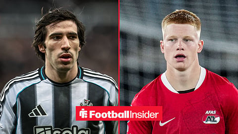 Newcastle midfielder Sandro Tonali with AZ Alkmaar star Kees Smit inset