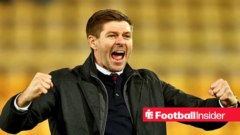 Steven Gerrard celebrating after an Aston Villa win against Norwich City