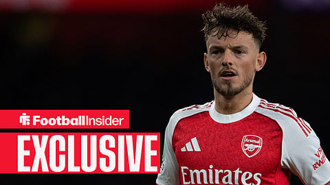 Ben White playing for Arsenal in red and white home kit