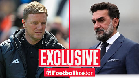 Newcastle manager Eddie Howe with chairman Yasir Al-Rumayyan inset