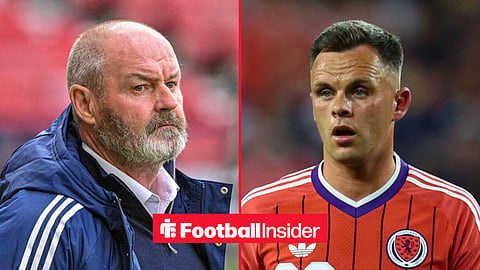 Split image of Steve Clarke managing Scotland from the sidelines at Hampden Park and Rangers striker Lawrence Shankland looking on while playing for Scotland at the 2026 World Cup