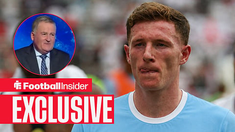 Nottingham Forest's Elliot Anderson wearing the 2026-27 Man City home kit / Richard Keys speaking live on beIN Sports