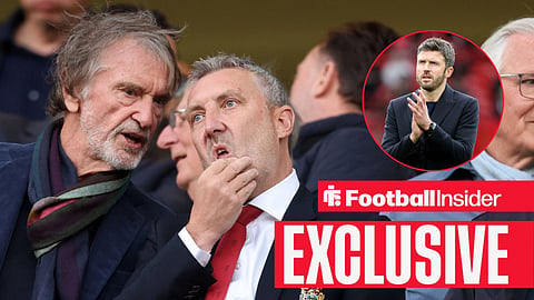 Sir Jim Ratcliffe and Jason Wilcox of Manchester United, ManU during the Chelsea vs Manchester United Premier League match at Stamford Bridge, London / Manchester United manager Michael Carrick applauding the fans at Old Trafford