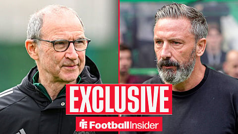 Celtic manager Martin O'Neill and Rangers manager Derek McInnes inset