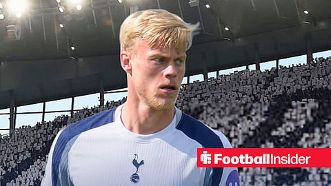 Graphic of Jan Paul van Hecke in Spurs kit with Tottenham Hotspur Stadium in the background