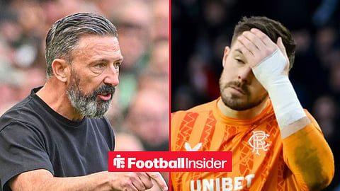 Derek McInnes giving orders on the touchline, while Jack Butland has his head in his hands